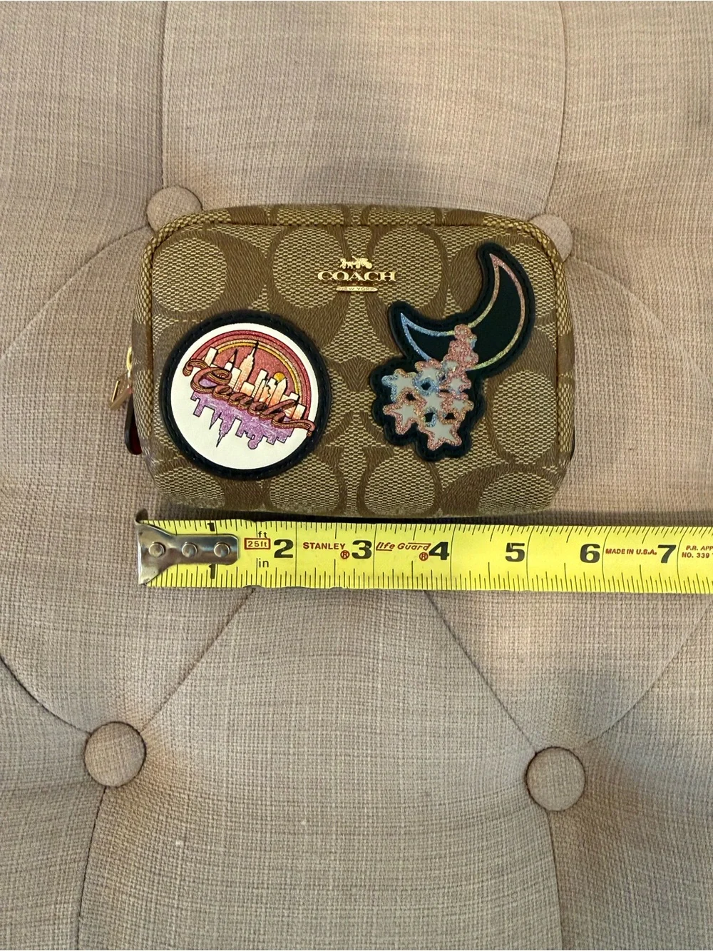 Coach Pouch Monogram Tan with Patches - Picture 7 of 9